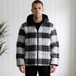 NWT Plaid Hooded Zip Sweater Jacket - Black & White